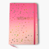 Pink to light pink ombre hardcover notebook with gold foil notes and ideas lettering