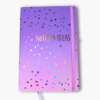 Purple to pink ombre hardcover notebook with gold foil notes and ideas lettering