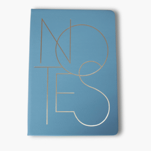 Blue A5 hardcover notebook with gold foil NOTES lettering