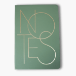 Green A5 hardcover notebook with gold foil NOTES lettering and soft buttery finish