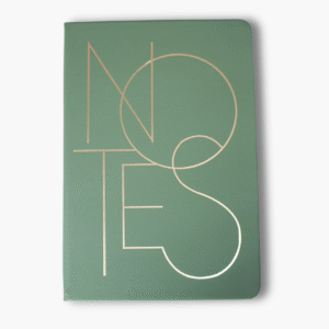 Green A5 hardcover notebook with gold foil NOTES lettering and soft buttery finish
