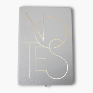 Grey A5 hardcover notebook with gold foil NOTES text and soft touch cover