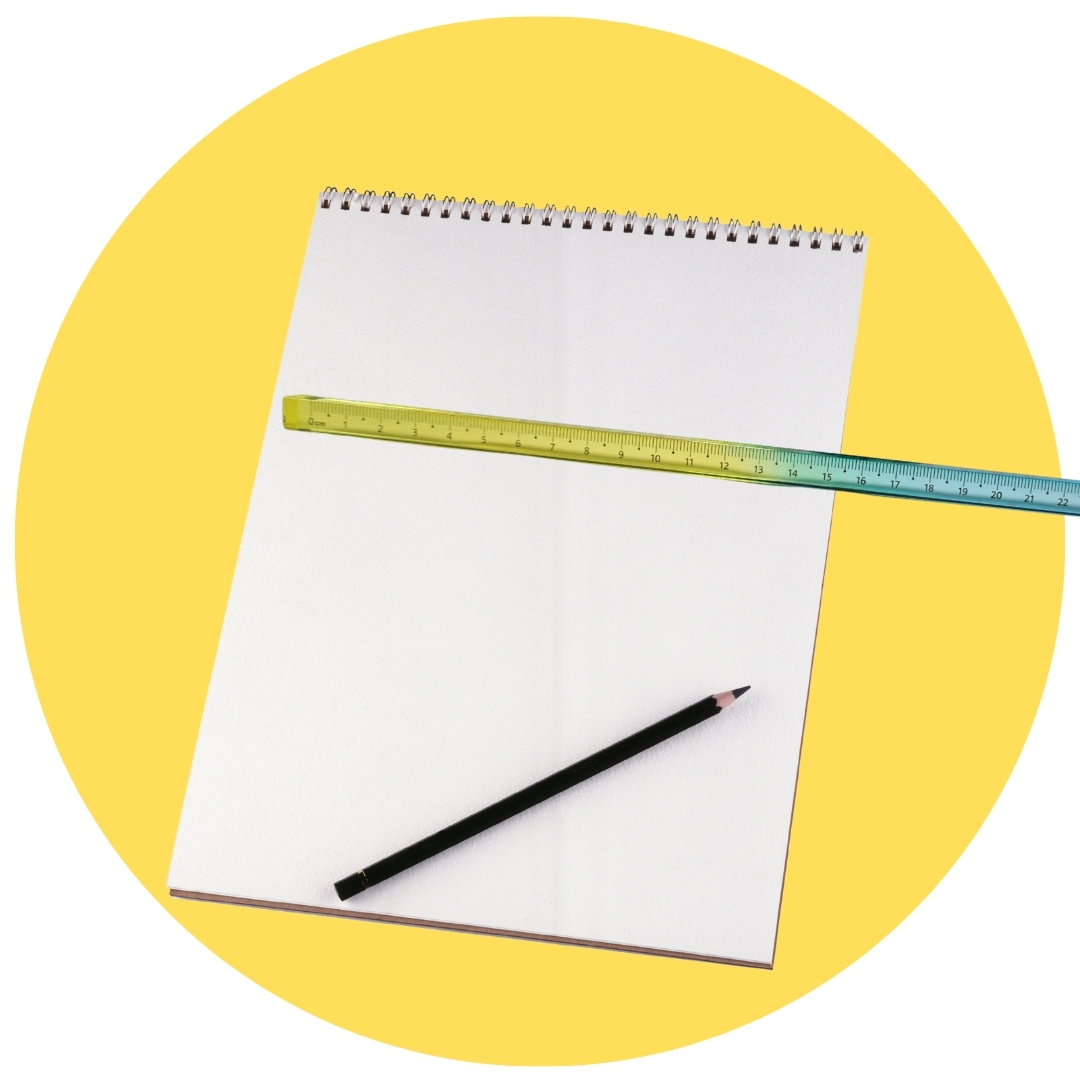 Stationery icon with yellow bubble – pens, rulers, notebooks illustration for category navigation