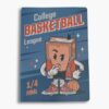Retro College Basketball League Journal with cartoon book in basketball clothes.