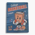 Retro College Basketball League Journal with cartoon book in basketball clothes.