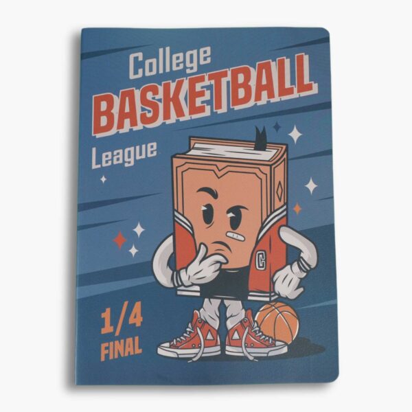 Retro College Basketball League Journal with cartoon book in basketball clothes.