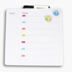 Whiteboard with colourful weekdays and side notes panel.