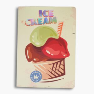 Multicolour scoops of ice cream in a cup on a beige retro background.