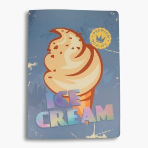 Minimal journal cover with a plain vanilla cone on a blue background.