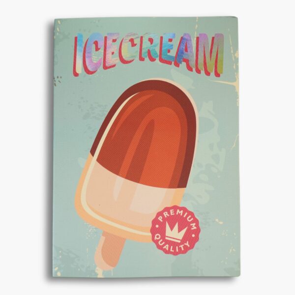 Retro-style ice cream cone in red and white on a turquoise background.