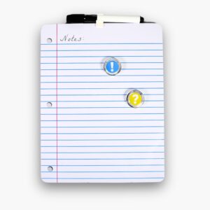 Whiteboard with notebook line background and “Notes” text.