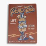 Retro journal cover with swagged-out cartoon bottle and bold text.