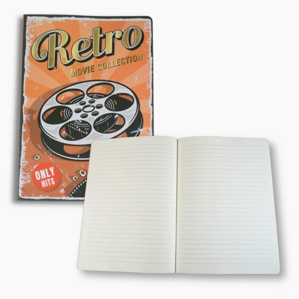 Interior view of the Retro Movie Collection Journal showing lined pages ideal for writing, list-making, journaling, or screenwriting.