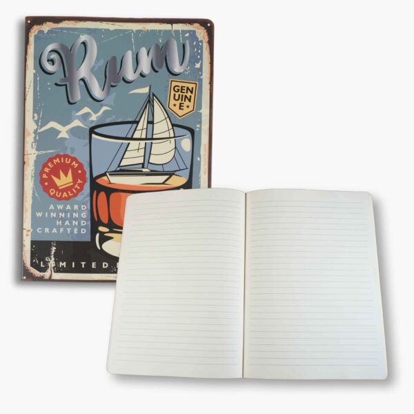 Interior view of the rum-themed journal showing lined pages ideal for writing, sketching, or planning.