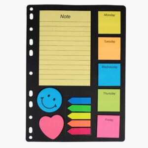 Clip-in sticky note sheet with shapes, weekdays, and tabs.