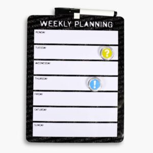 Black background weekly planner whiteboard with weekdays.