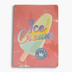 Journal cover with yellow and turquoise scoops on a salmon pink background.
