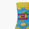 Close-up: Close-up of lemon pattern and slogan on funky socks