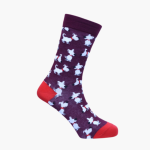 Full: Mauve socks with white dog illustration by Sock Doctor