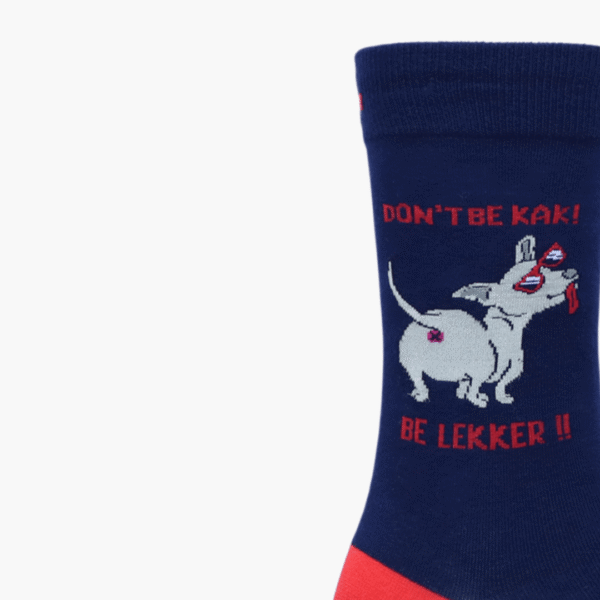 Close-up: Close-up of text and dog illustration on socks