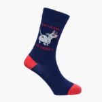 Full: Navy socks with dog and Dont Be Kuk Be Lekker slogan