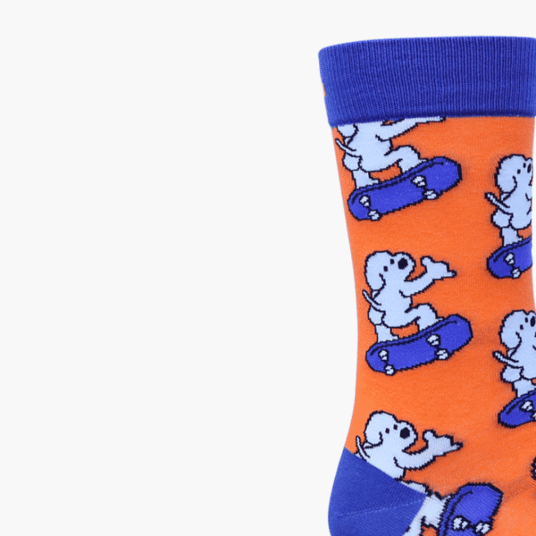 Close-up: Close-up of skateboard dog illustration on socks