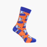 Full: Orange socks with dog riding blue skateboard