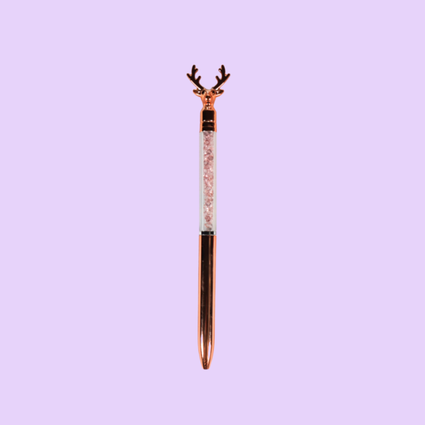 Chrome stag head pen with crystal inside