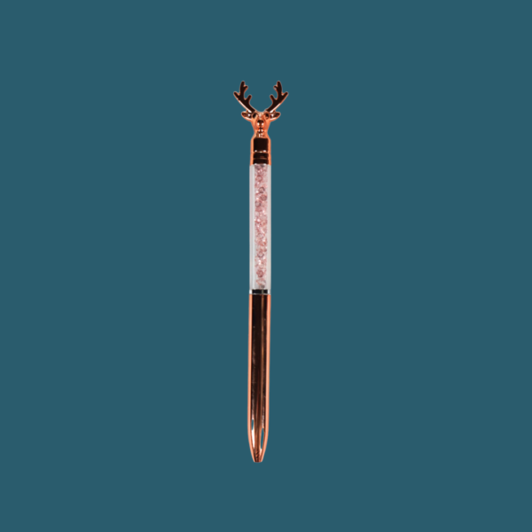 Chrome stag head pen with crystal inside
