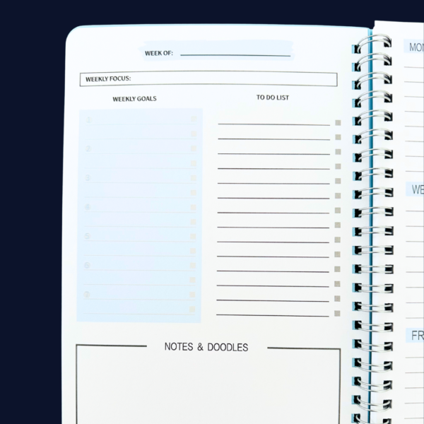 Close-up of weekly focus and goals sections